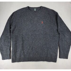 J Crew Vintage 90s Preppy Embroidered Oarsman Logo Wool Sweater Size XL Charcoal